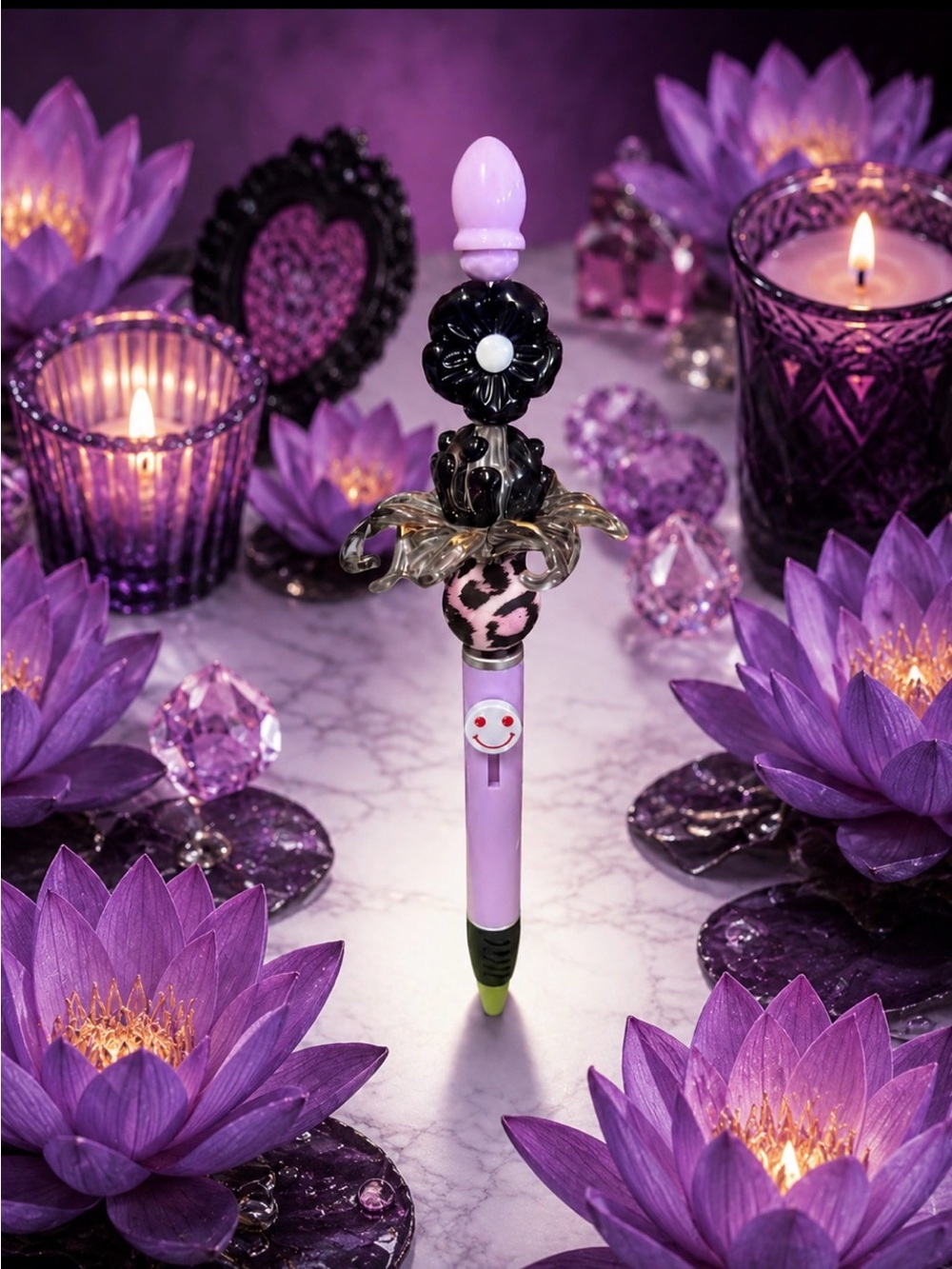 Designer Floral Lotus Decorative Lavender Pen
